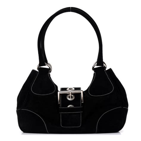 PRADA Scamosciato Suede Buckle Shoulder Bag Black.